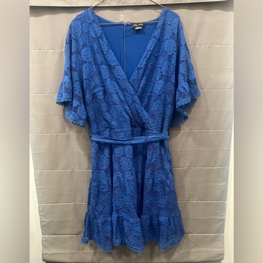 Blue Lace Wrap Dress - City Chic